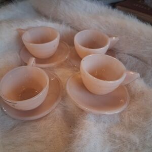 Pink Glass Teacup and Saucer Set - 4 Pieces